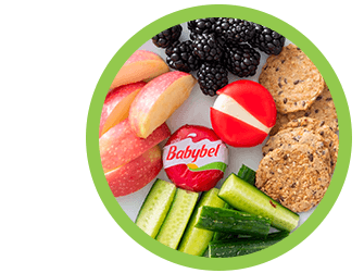 Babybel Cheese with fresh fruits, vegetables and crackers