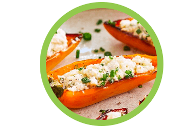 Roasted peppers topped with Boursin cheese