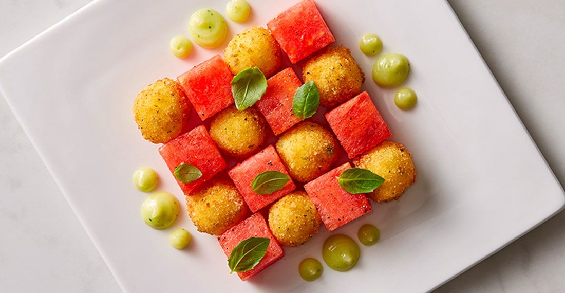Watermelon with Fried Boursin Cube Salad Recipe