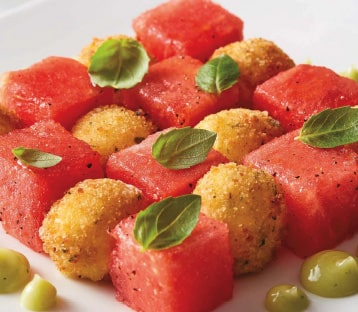 Watermelon with Fried Boursin Cube Salad Recipe