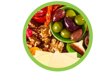Vegan charcuterie board with Nurishh cheese, fruits, nuts and veggies