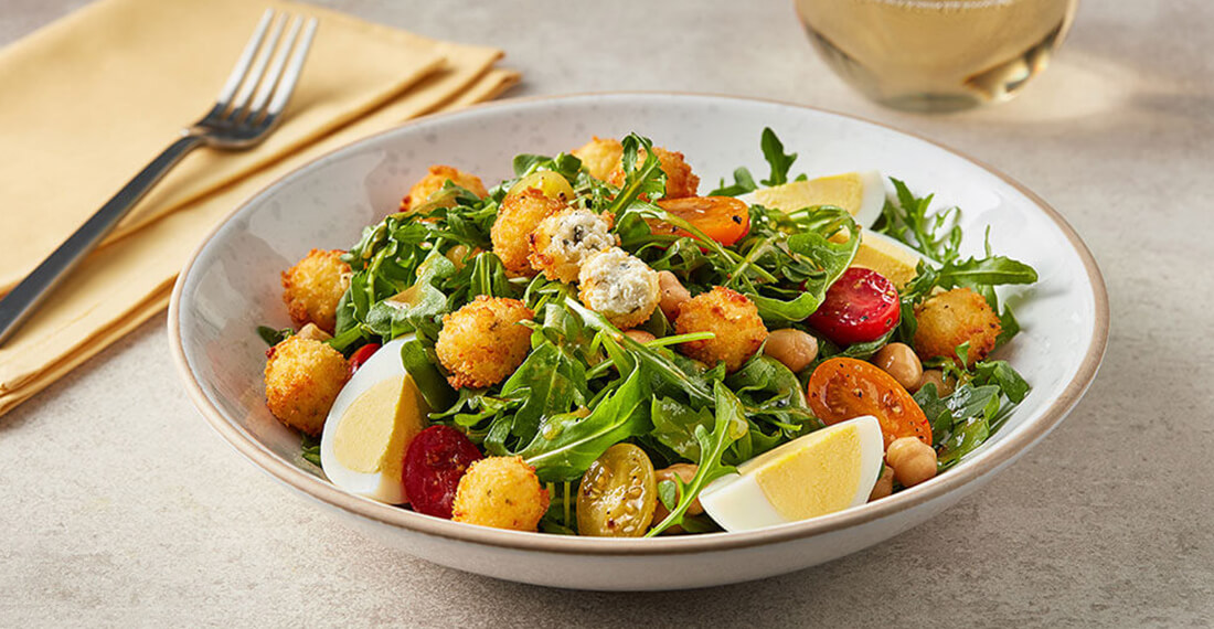 Elegant Arugula Salad with Crispy Boursin Bites